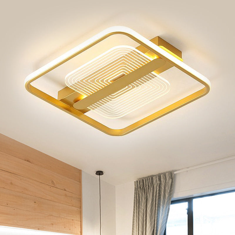 Modern Square Metallic Gold LED Flush Mount Lamp in Warm/White, 16.5"/20.5" Width