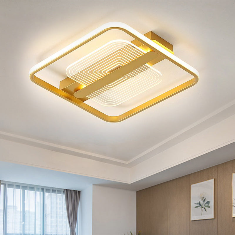 Modern Square Metallic Gold LED Flush Mount Lamp in Warm/White, 16.5"/20.5" Width
