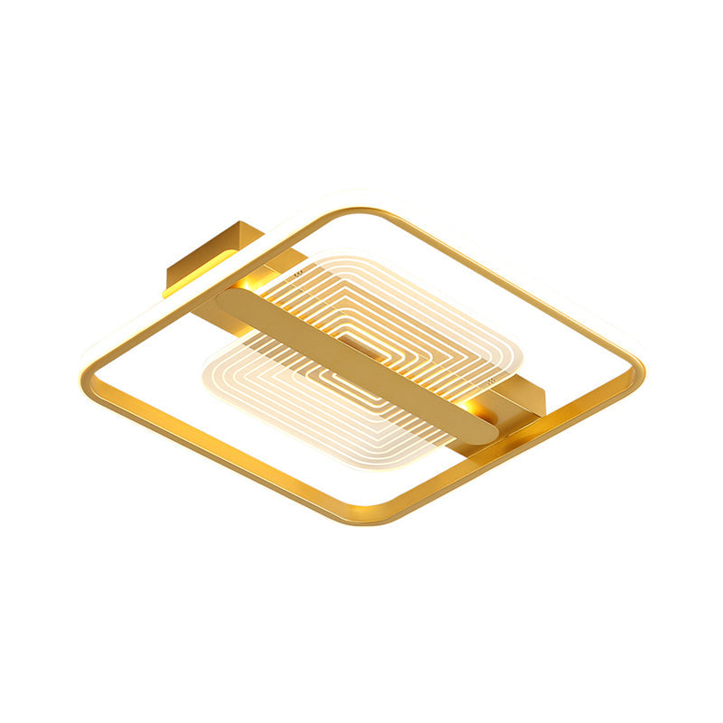 Modern Square Metallic Gold LED Flush Mount Lamp in Warm/White, 16.5"/20.5" Width