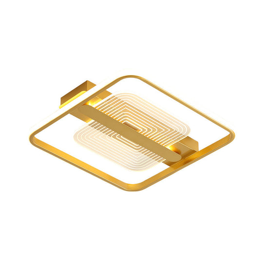 Modern Square Metallic Gold Led Flush Mount Lamp In Warm/White 16.5/20.5 Width