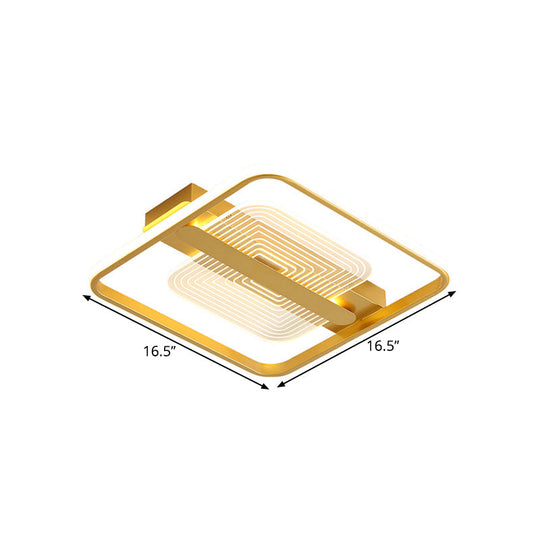 Modern Square Metallic Gold LED Flush Mount Lamp in Warm/White, 16.5"/20.5" Width