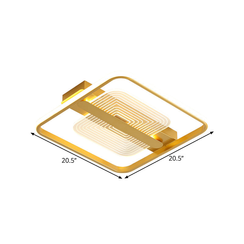 Modern Square Metallic Gold LED Flush Mount Lamp in Warm/White, 16.5"/20.5" Width