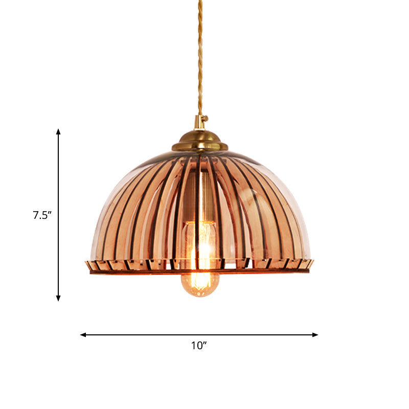 Industrial Amber Glass Hanging Lamp With Stranded Rope And Gold Suspension - Perfect For Dining