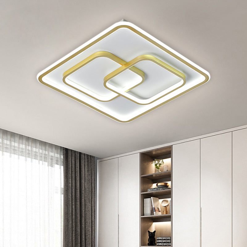 Modernist Black/Gold Square Flush Mount Lamp - 16.5/20.5 Led Metallic Ceiling Fixture In Warm/White