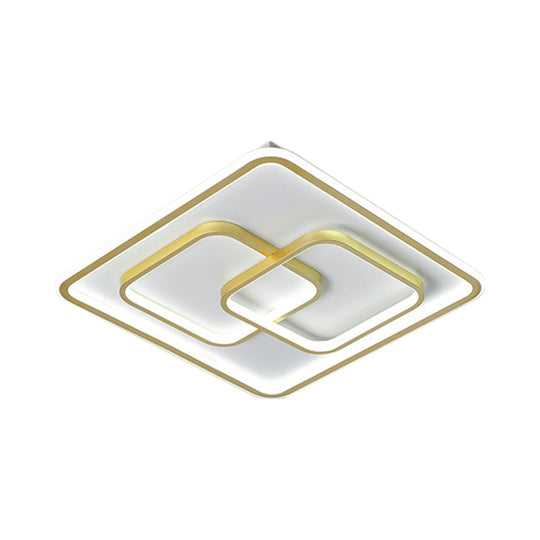 Plafonnier carré moderniste noir/doré - Plafonnier métallique à LED de 16,5"/20,5" à lumière chaude/blanche
