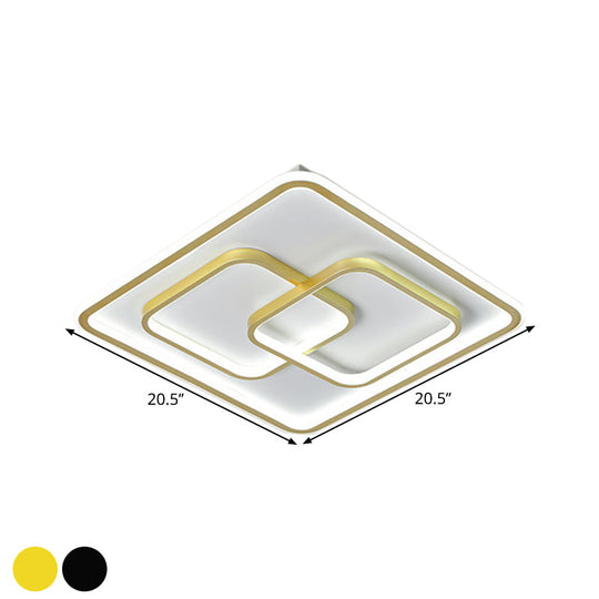 Plafonnier carré moderniste noir/doré - Plafonnier métallique à LED de 16,5"/20,5" à lumière chaude/blanche