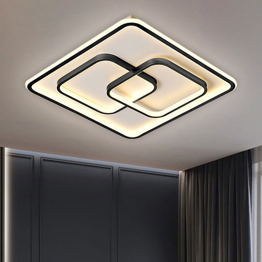 Plafonnier carré moderniste noir/doré - Plafonnier métallique à LED de 16,5"/20,5" à lumière chaude/blanche