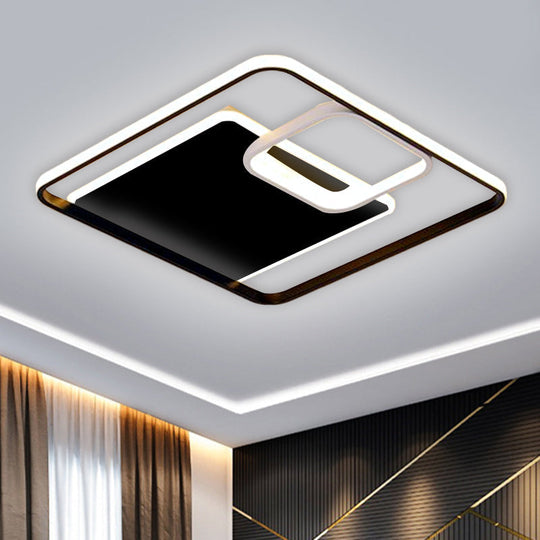 Minimalist Iron Black/Gold LED Ceiling Fixture - Square Flush Mount Lighting in Warm/White Light, 17"/21" Width