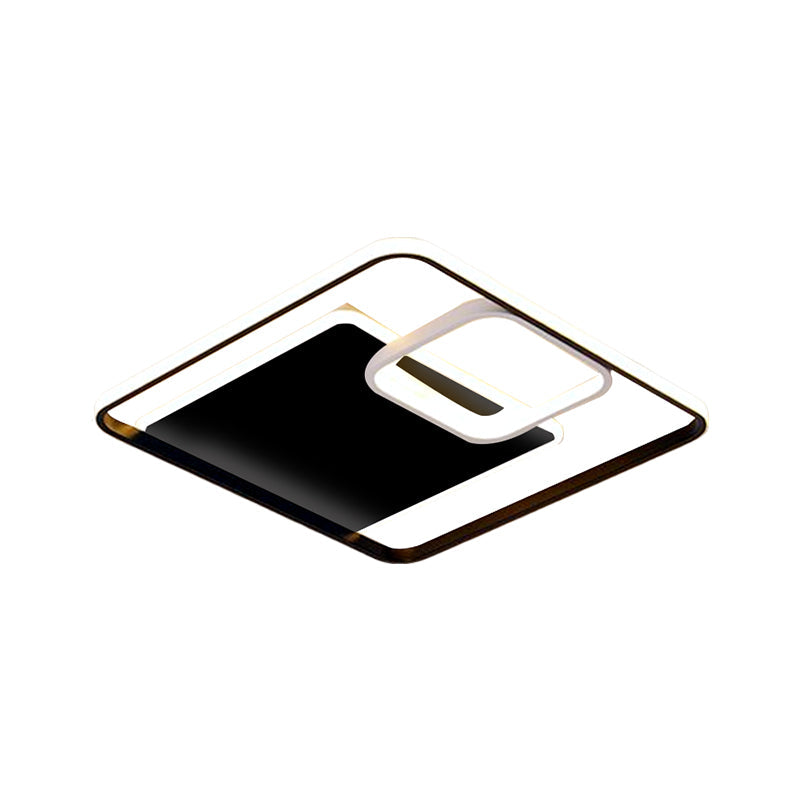 Minimalist Iron Black/Gold LED Ceiling Fixture - Square Flush Mount Lighting in Warm/White Light, 17"/21" Width
