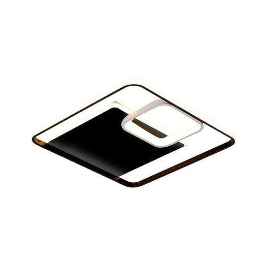 Minimalist Iron Black/Gold LED Ceiling Fixture - Square Flush Mount Lighting in Warm/White Light, 17"/21" Width