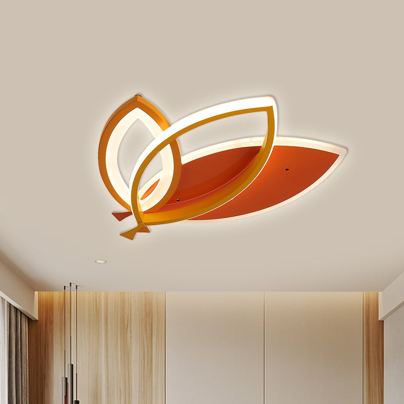 Plafonnier pour chambre d'enfant : plafonnier en acrylique avec motif de feuilles - éclairage LED noir/orange