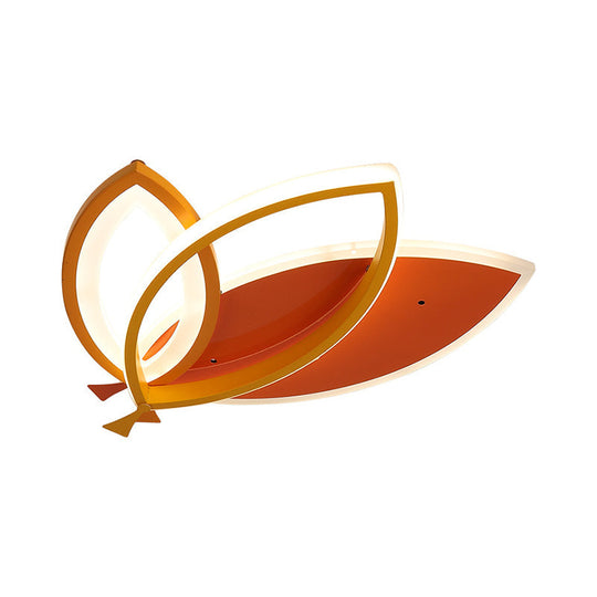 Kids Bedroom Ceiling Light Fixture: Acrylic Flush Mount With Leaves Design - Black/Orange Led