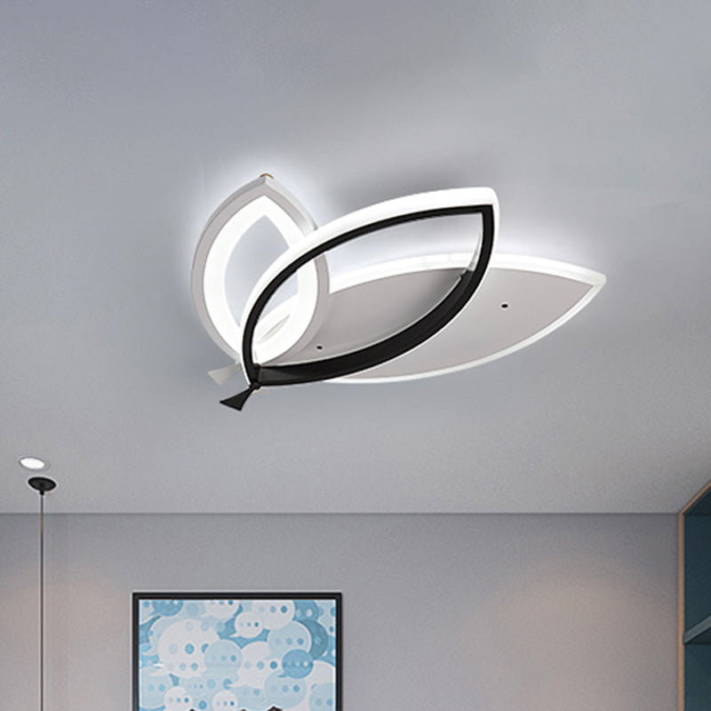 Kids Bedroom Ceiling Light Fixture: Acrylic Flush Mount With Leaves Design - Black/Orange Led