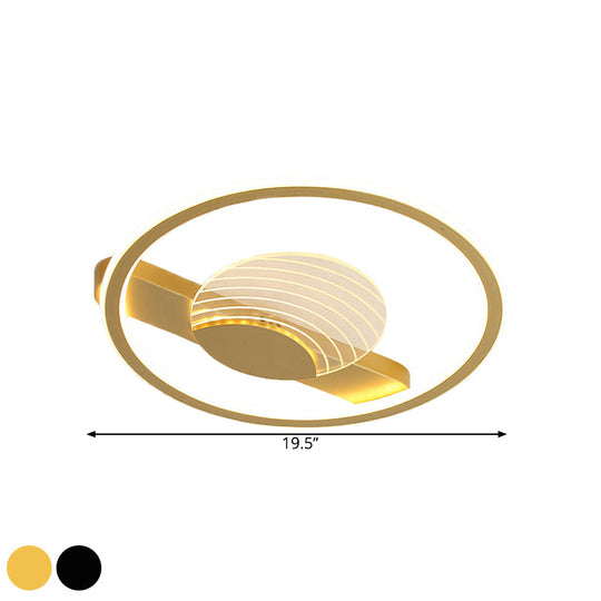 Plafonnier minimaliste moderne : design métallique en cercle et ligne, luminaire encastré à LED pour chambre à coucher, diamètre 16"/19,5", noir/doré avec lumière chaude/blanche