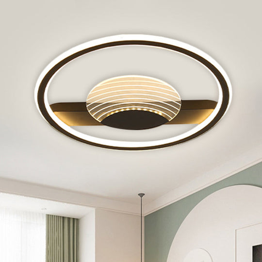 Plafonnier minimaliste moderne : design métallique en cercle et ligne, luminaire encastré à LED pour chambre à coucher, diamètre 16"/19,5", noir/doré avec lumière chaude/blanche