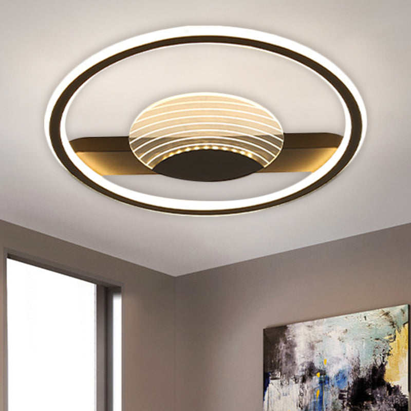 Plafonnier minimaliste moderne : design métallique en cercle et ligne, luminaire encastré à LED pour chambre à coucher, diamètre 16"/19,5", noir/doré avec lumière chaude/blanche