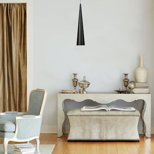 Modern White/Black Tapered LED Pendant Light for Dining Room - Metal Fixture in White/Warm