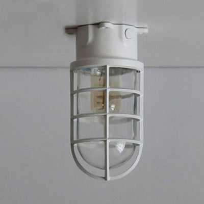 Industrial Flush Mount Ceiling Light with Clear Glass Cylinder Shade in Black/White/Pink - 1 Light
