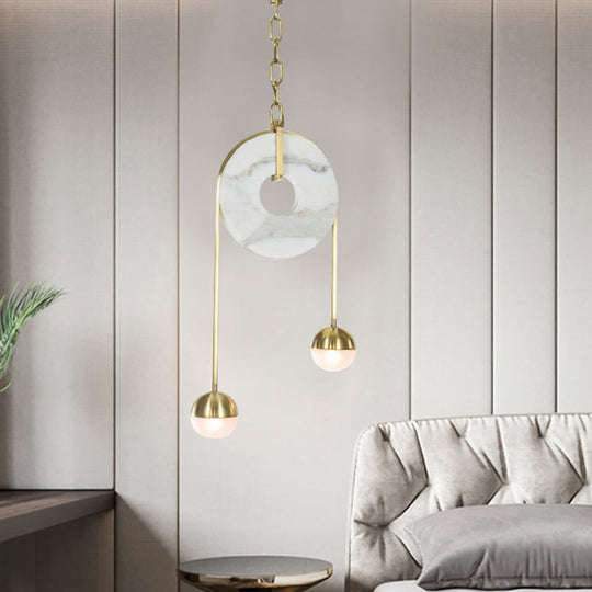 Modern Gold Pendant Light With 2 Lights White Glass Shade Led Hanging Lamp