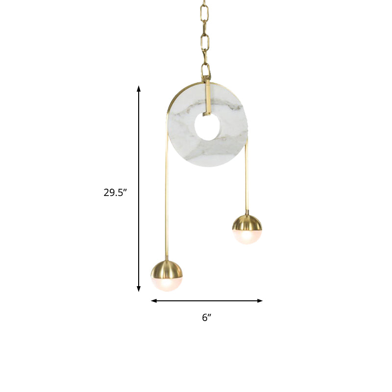 Modern Gold Pendant Light with White Glass LED, Pull-chain and 2 Lights