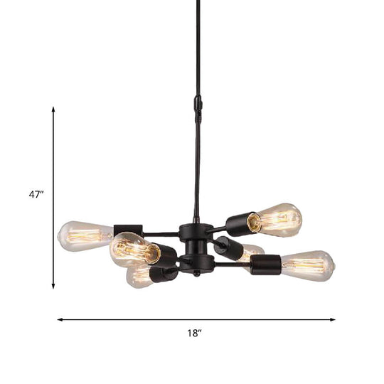 Lustre en métal noir de style antique avec 6 têtes d'ampoule exposées - Lampe de table à suspension