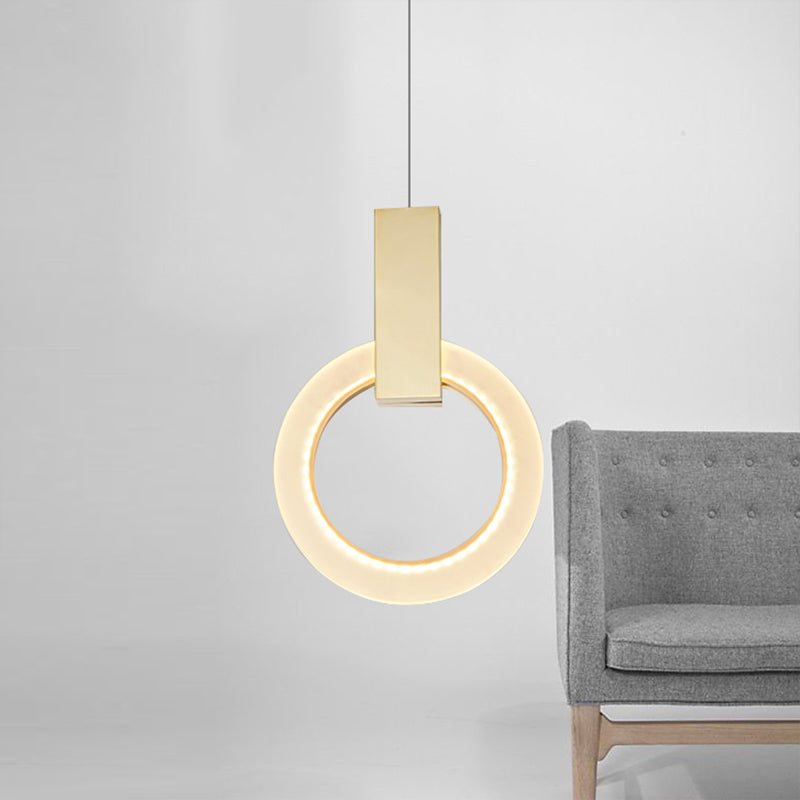Modern Acrylic Gold Ring Pendant Light - 8"/12"/16" Dia, 1-Light Ceiling Fixture