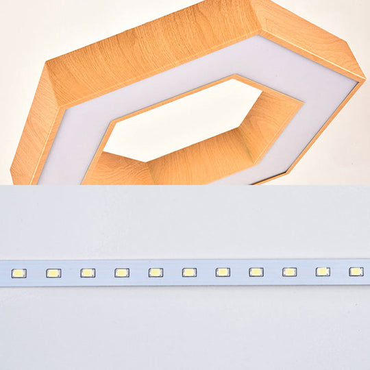Modern Hexagon Wooden LED Flush Mount Ceiling Light in Beige - 16"/23.5" Wide