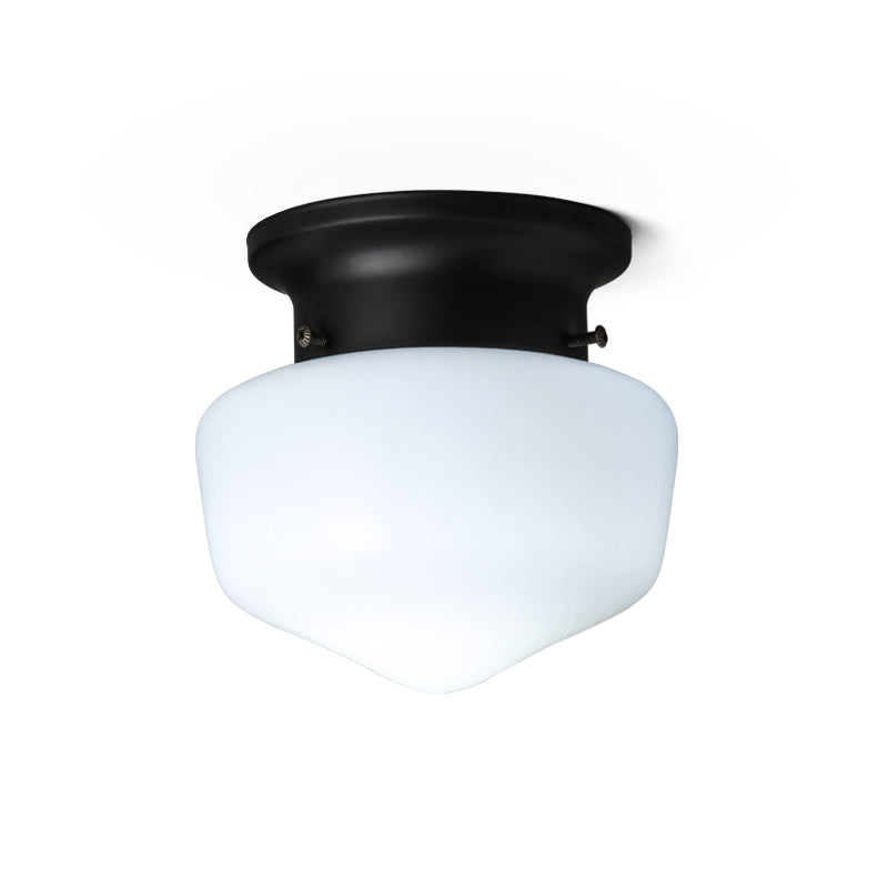 Modern Schoolhouse - White Glass Flush Mount Ceiling Light Fixture - Black Finish