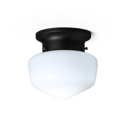 Modern Schoolhouse - White Glass Flush Mount Ceiling Light Fixture - Black Finish