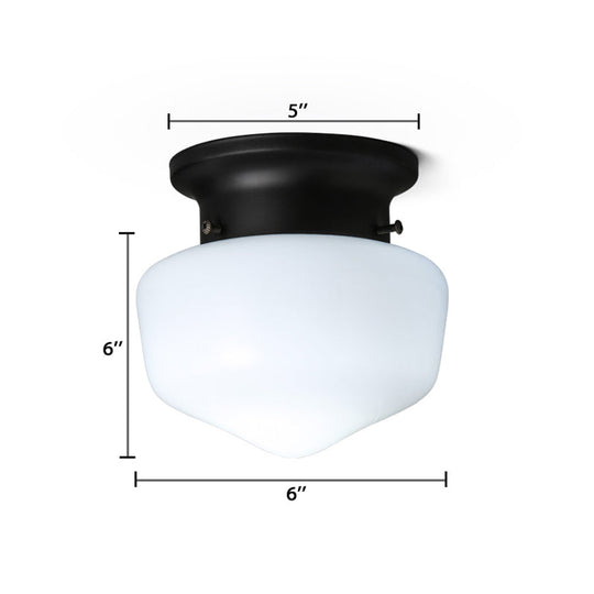 Modern Schoolhouse - White Glass Flush Mount Ceiling Light Fixture - Black Finish