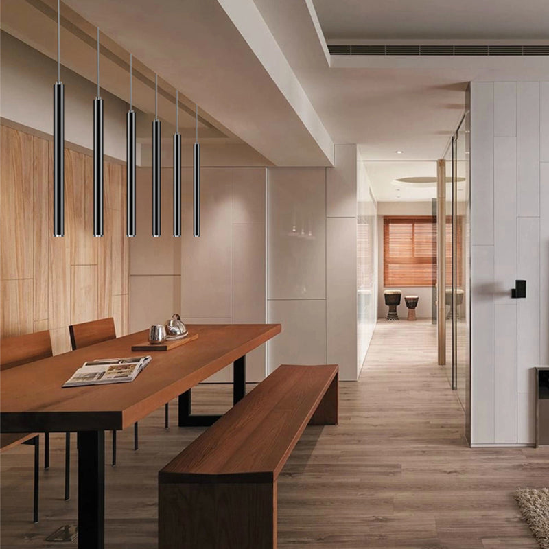 Modern Slim Metal Pendant Light in Black/Gold with Warm/White LED - 12"/19.5"/23.5" Height