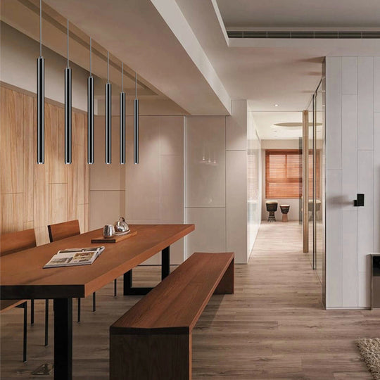 Modern Slim Metal Pendant Light in Black/Gold with Warm/White LED - 12"/19.5"/23.5" Height