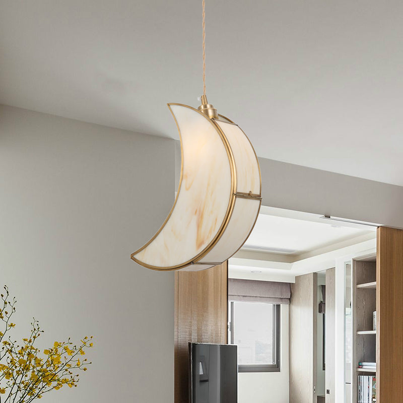 Contemporary Gold Hanging Pendant Light With Metallic Crescent Design