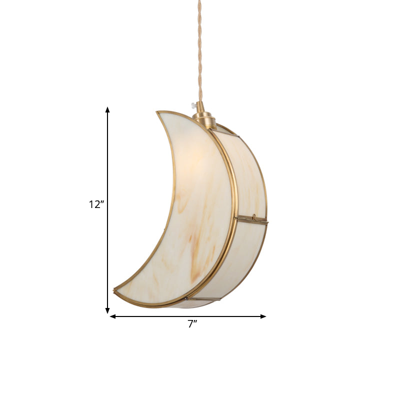 Contemporary Gold Hanging Pendant Light With Metallic Crescent Design