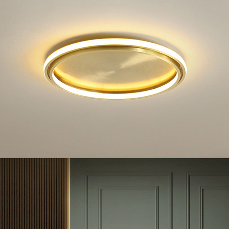 Modern LED Circle Flush Mount Ceiling Light in Gold - 16"/19.5" Wide for Bedroom