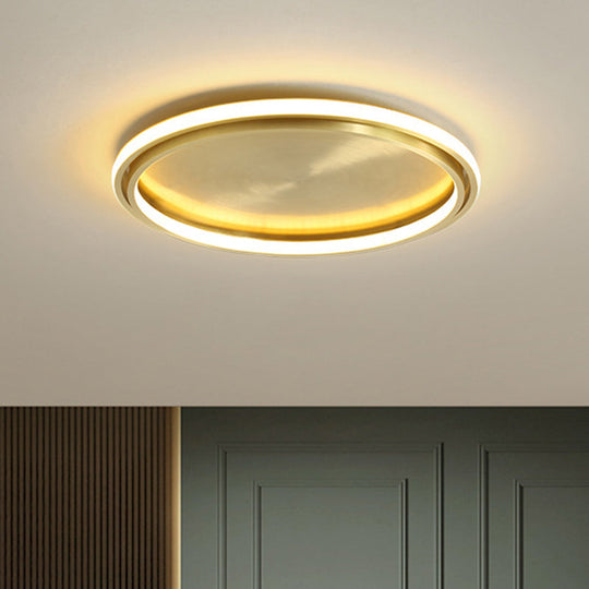 Modern LED Circle Flush Mount Ceiling Light in Gold - 16"/19.5" Wide for Bedroom