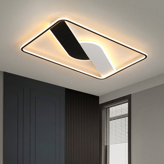 Modern Black Led Geometric Metal Ceiling Light Fixture For Living Room 16/35.5 Wide Flush Mount