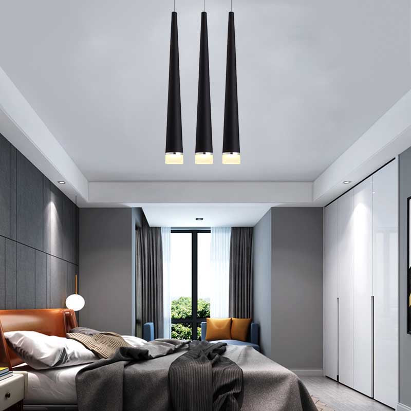 Minimalist Tapered Ceiling Light: White/Black Metal Led Pendant Fixture In White/Warm/Neutral