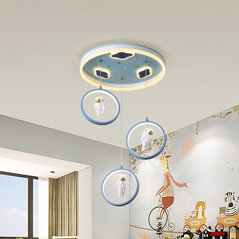 Blue Led Acrylic Astronaut Suspension Pendant: Cartoon Lighting With Hanging Circular Design