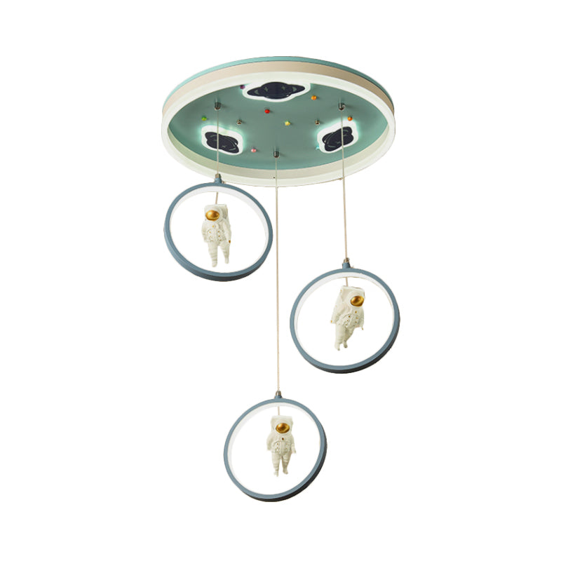 Blue Led Acrylic Astronaut Suspension Pendant: Cartoon Lighting With Hanging Circular Design