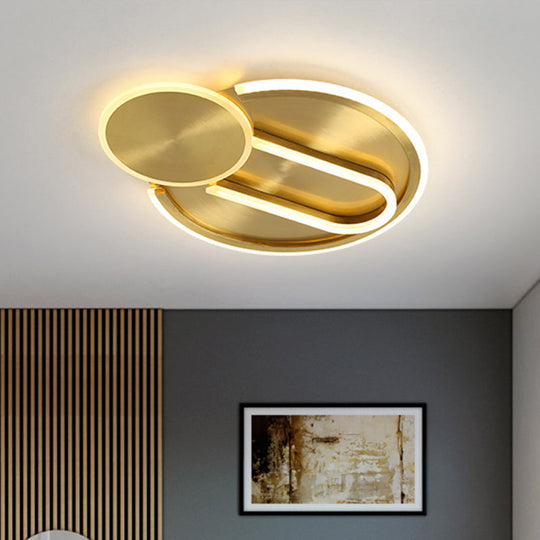 Modern Gold Geometric Flush Mount LED Ceiling Light Fixture in 3 Colors/White Light for Bedroom