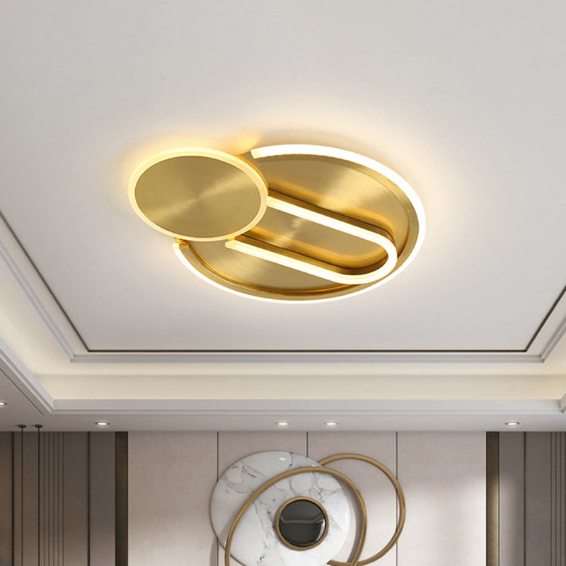 Modern Gold Geometric Flush Mount LED Ceiling Light Fixture in 3 Colors/White Light for Bedroom