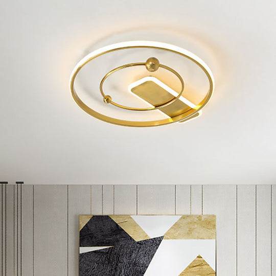 Modern Flush Mount LED Ceiling Light in Gold with Dual Rings