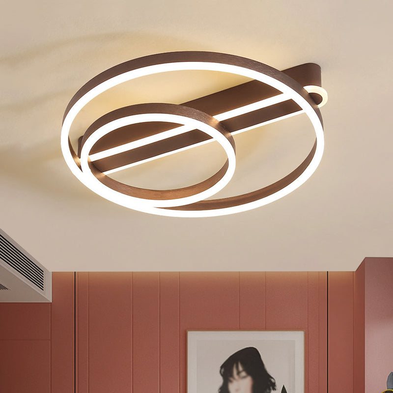 Modern Metal Gold/Coffee Flush Mount Light - 18"/21.5" W 2-Hoop LED Flush Ceiling Lamp - Parlor, Warm/White Light
