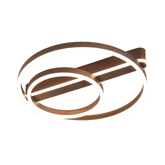 Modern Metal Gold/Coffee Flush Mount Light - 18"/21.5" W 2-Hoop LED Flush Ceiling Lamp - Parlor, Warm/White Light