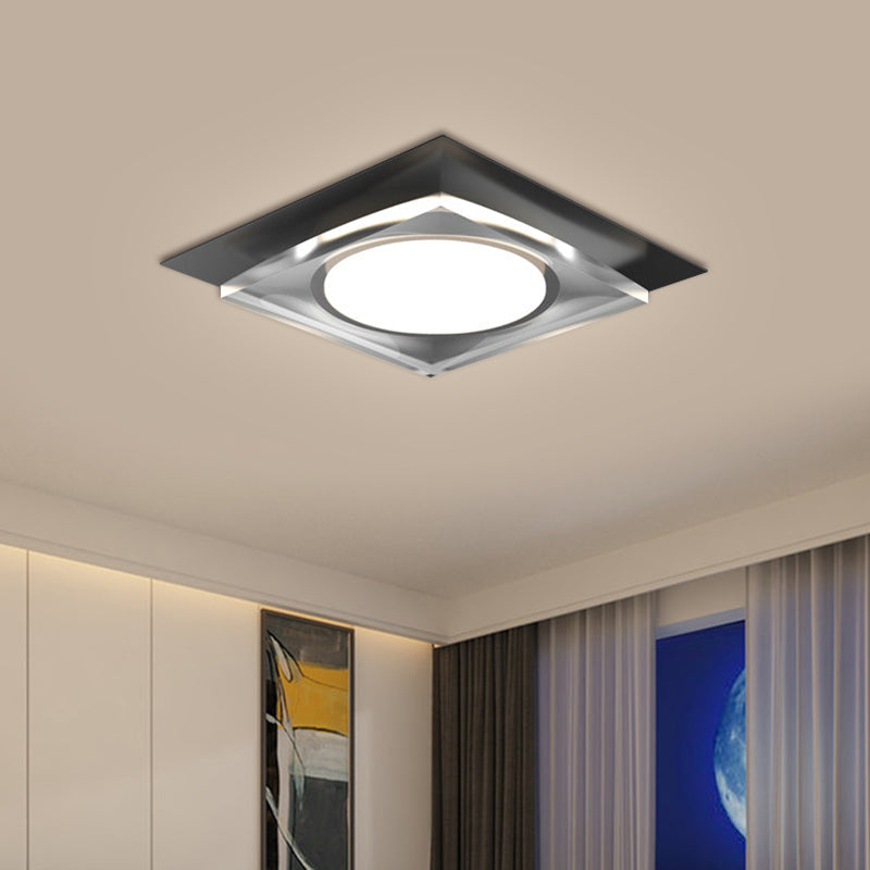 Modern Black/Gold LED Ceiling Light for Hallway - Metallic Geometric Flush Mount with Warm/White Illumination