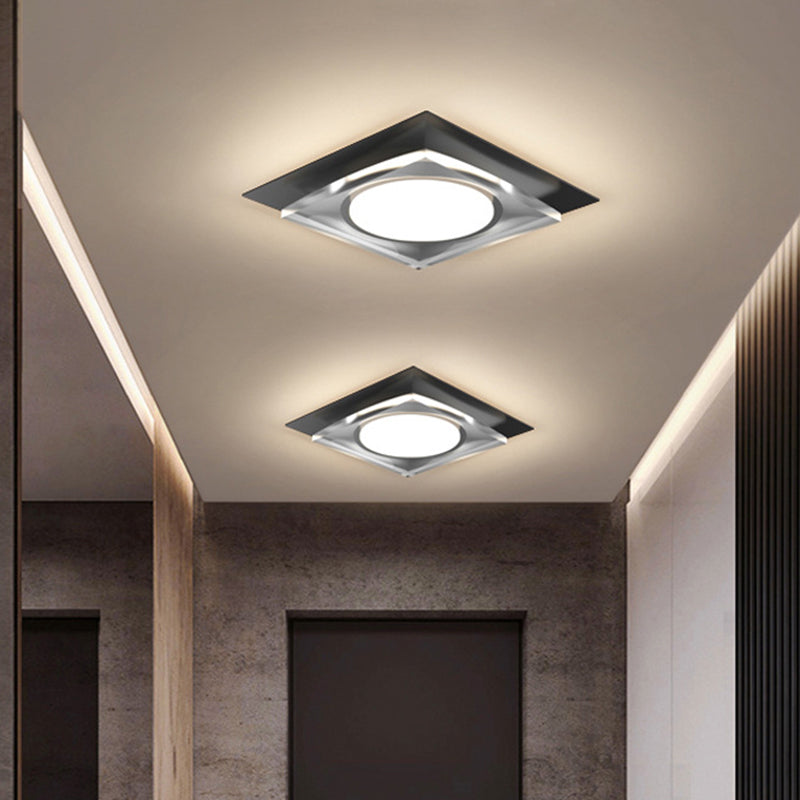 Modern Black/Gold LED Ceiling Light for Hallway - Metallic Geometric Flush Mount with Warm/White Illumination