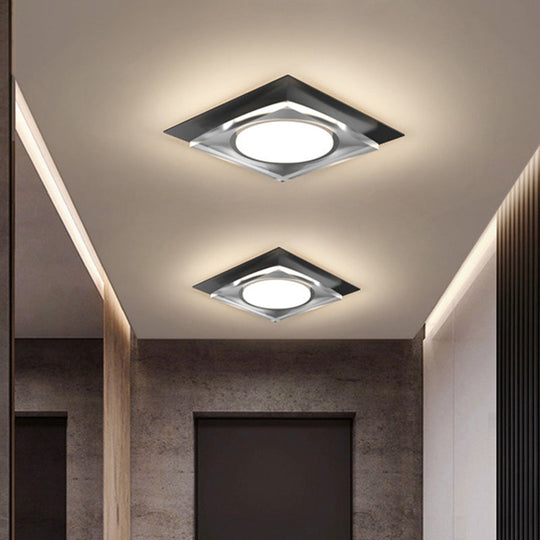 Modern Black/Gold LED Ceiling Light for Hallway - Metallic Geometric Flush Mount with Warm/White Illumination