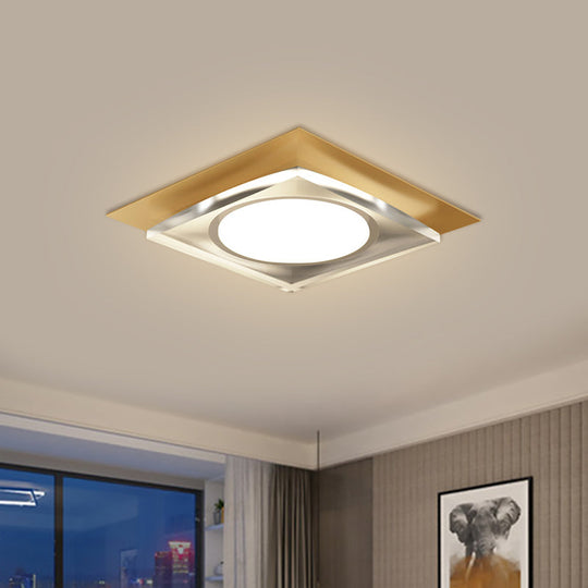 Modern Black/Gold LED Ceiling Light for Hallway - Metallic Geometric Flush Mount with Warm/White Illumination
