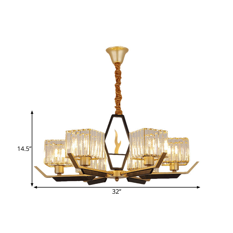 Simplicity Gold Chandelier Ceiling Light with Crystal Prisms Shade - 3/6/8 Heads